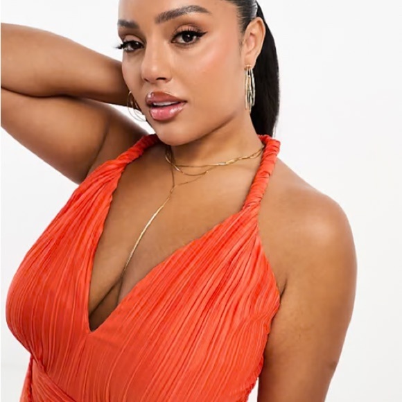 ASOS Curve Orange Ribbed Backless Maxi Gown - Picture 3 of 3